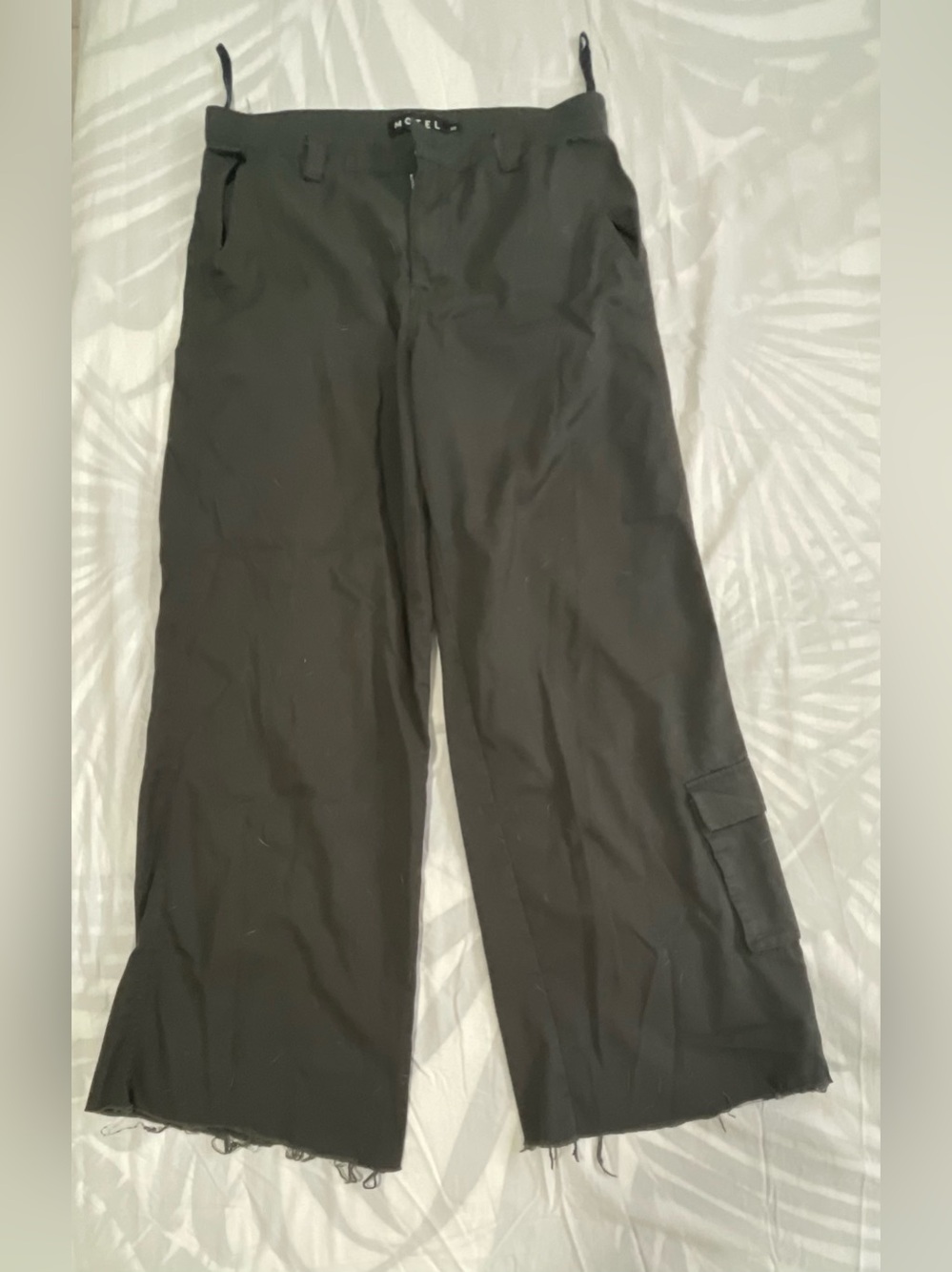 Motel Rocks Black Wide-Leg Cargo Trousers